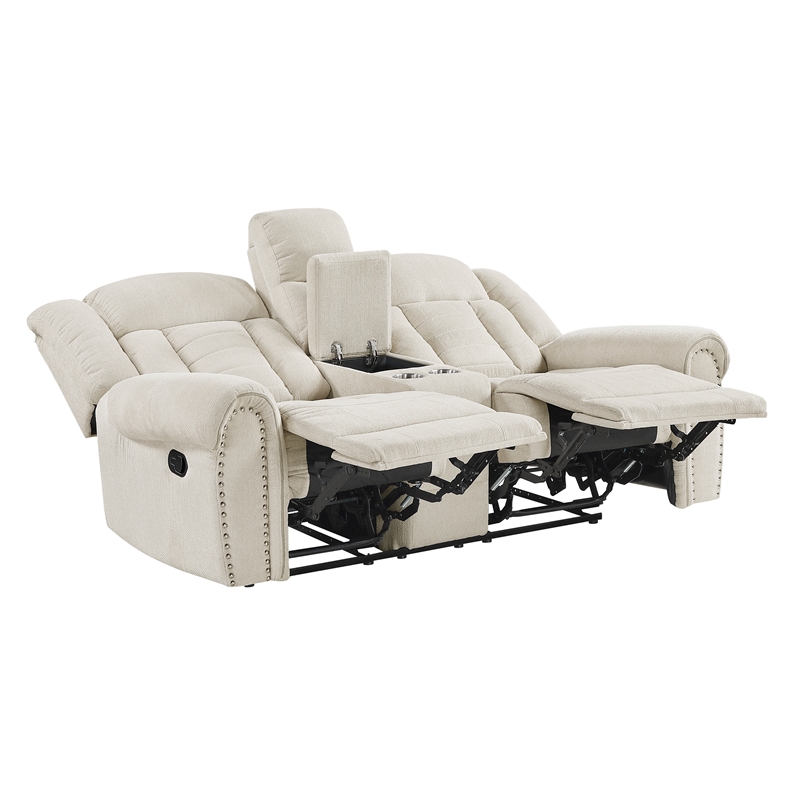 Lexicon Nutmeg Chenille Double Reclining Love Seat with Center Console in Beige