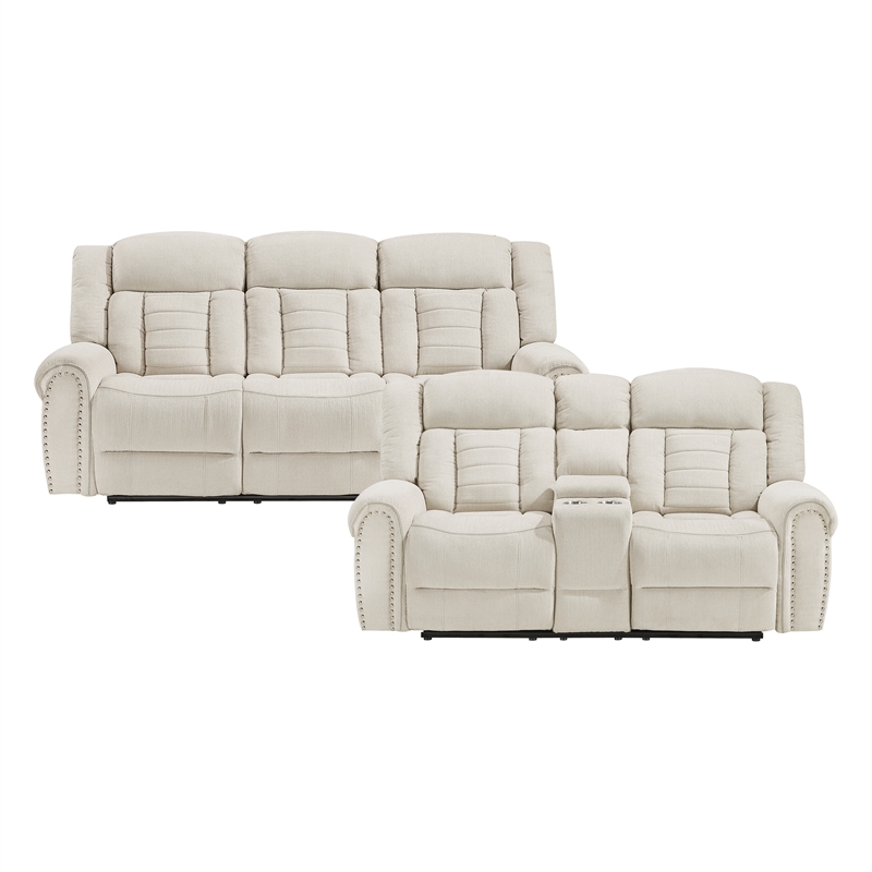 Lexicon Nutmeg Chenille Double Reclining Love Seat with Center Console in Beige