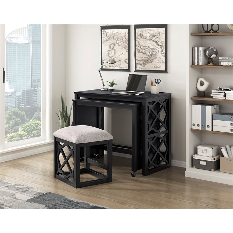 Lexicon Salina Engineered Wood 3-Piece Pack Desks with Stool Set in Black