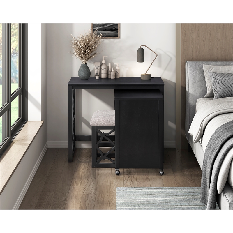 Lexicon Salina Engineered Wood 3-Piece Pack Desks with Stool Set in Black