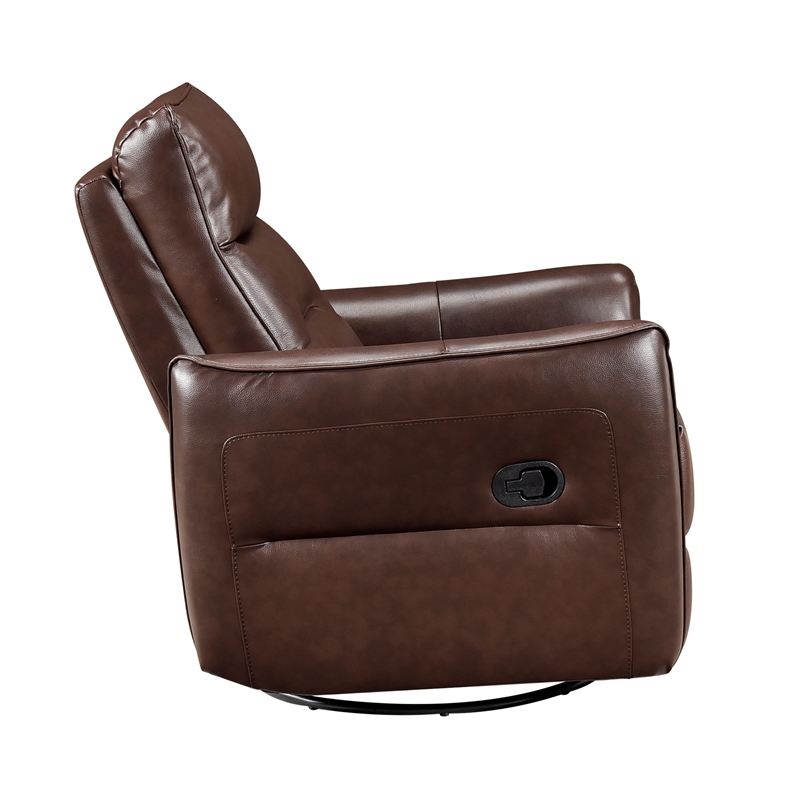 Lexicon Thomas Leather Swivel Glider Reclining Chair in Brown