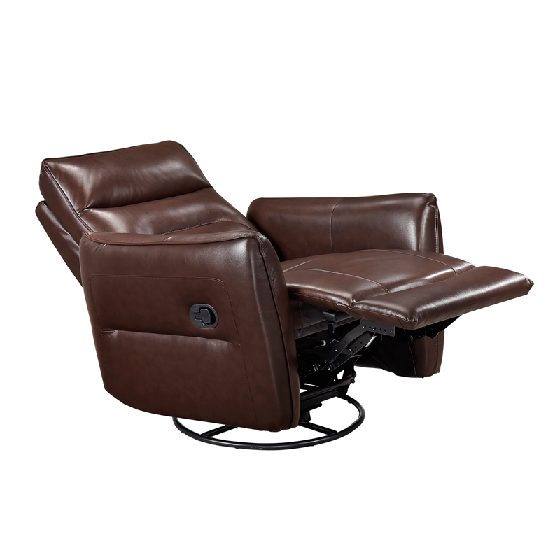 Lexicon Thomas Leather Swivel Glider Reclining Chair in Brown