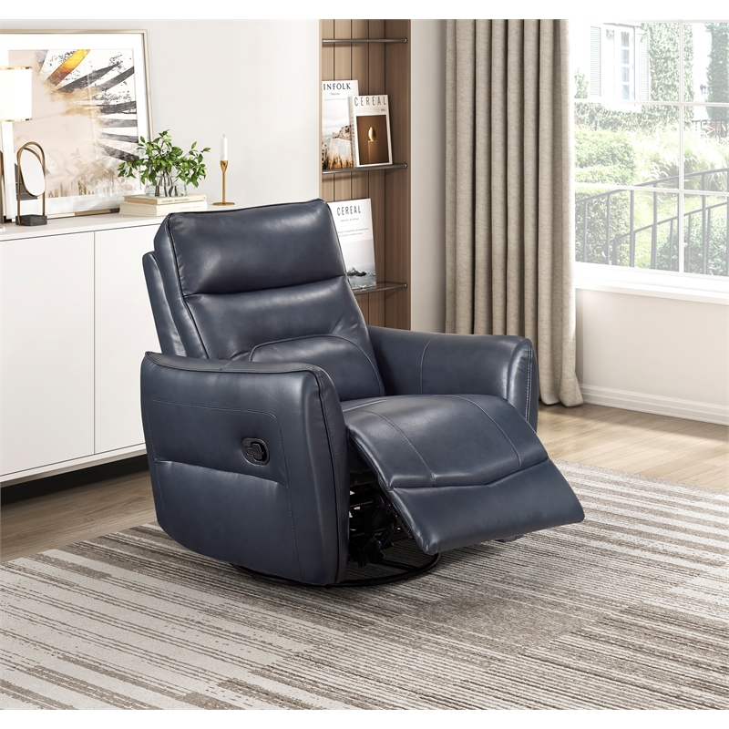 Lexicon Thomas Leather Swivel Glider Reclining Chair in Dark Blue