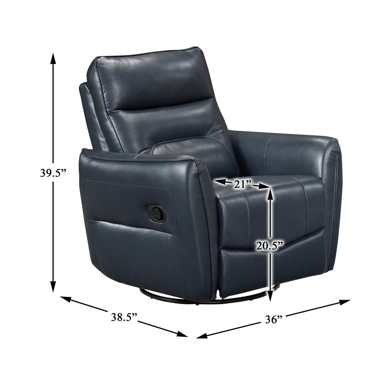 Lexicon Thomas Leather Swivel Glider Reclining Chair in Dark Blue