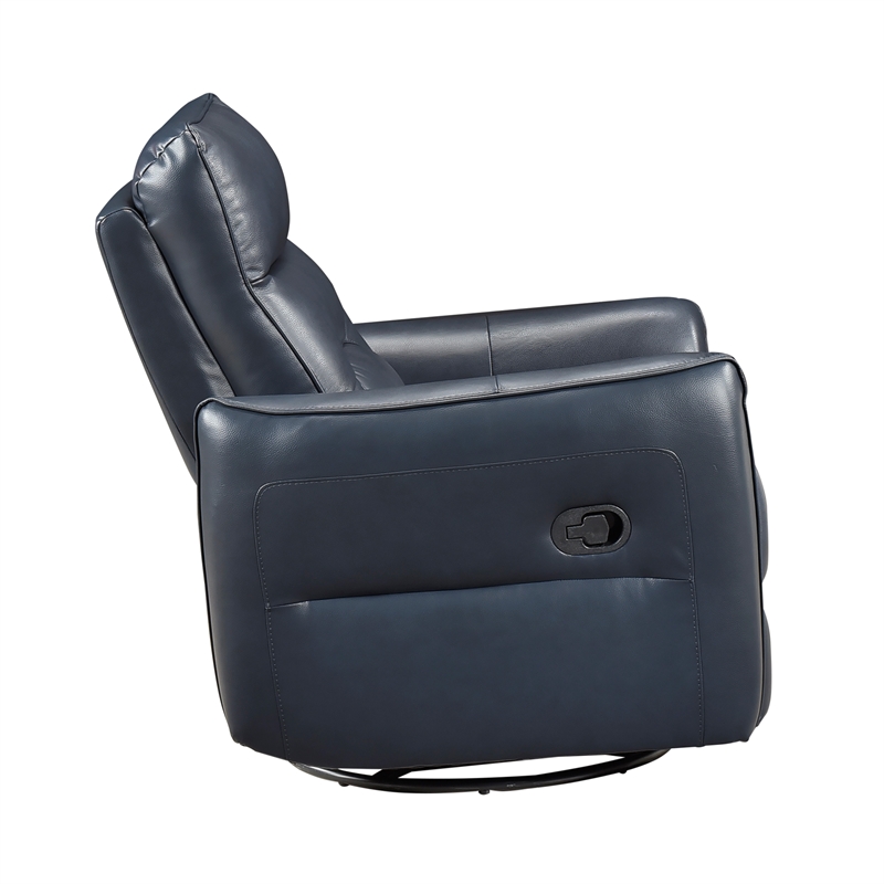 Lexicon Thomas Leather Swivel Glider Reclining Chair in Dark Blue