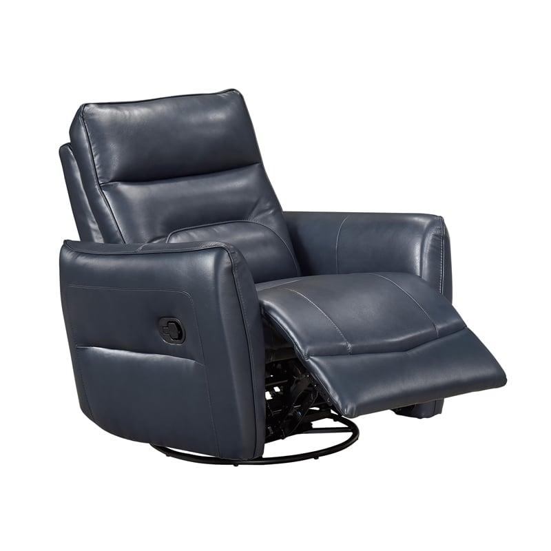 Lexicon Thomas Leather Swivel Glider Reclining Chair in Dark Blue