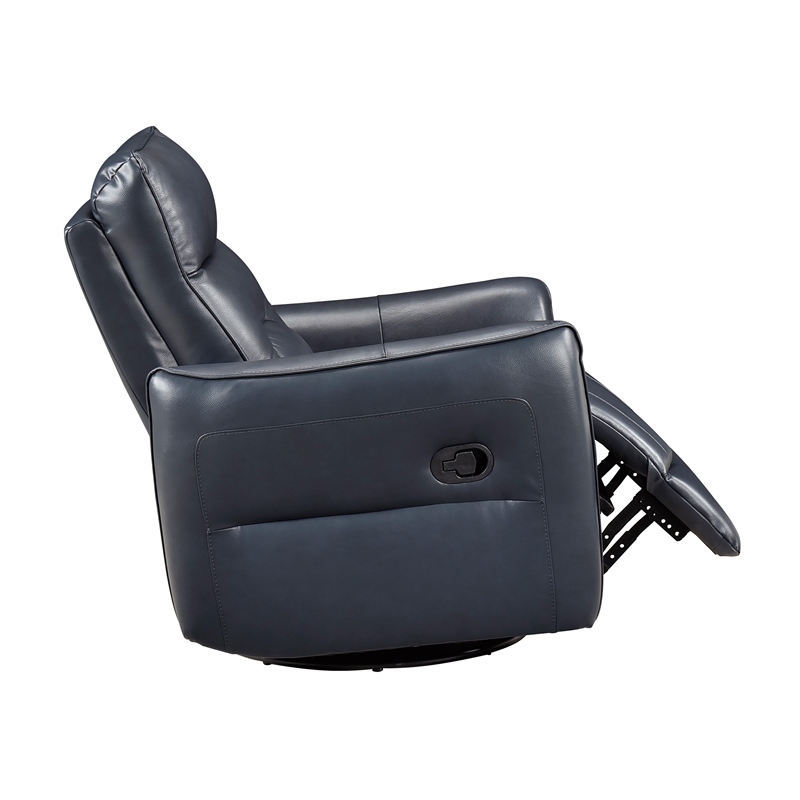 Lexicon Thomas Leather Swivel Glider Reclining Chair in Dark Blue