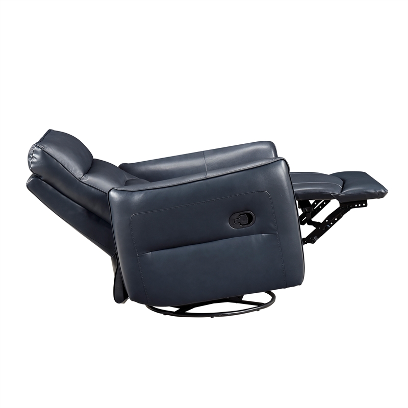 Lexicon Thomas Leather Swivel Glider Reclining Chair in Dark Blue