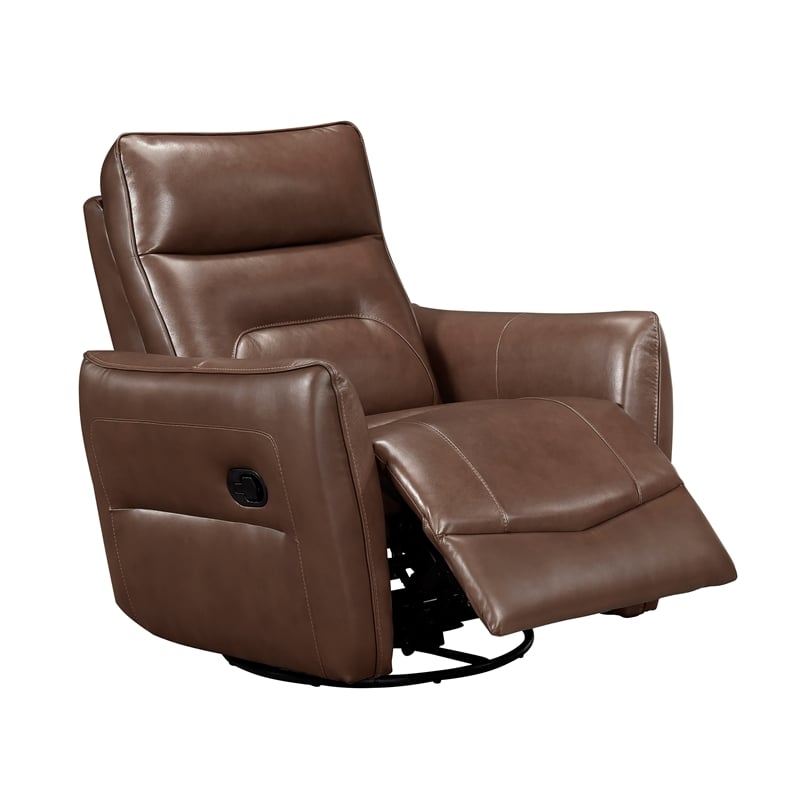 Lexicon Thomas Leather Swivel Glider Reclining Chair in Toffee Brown