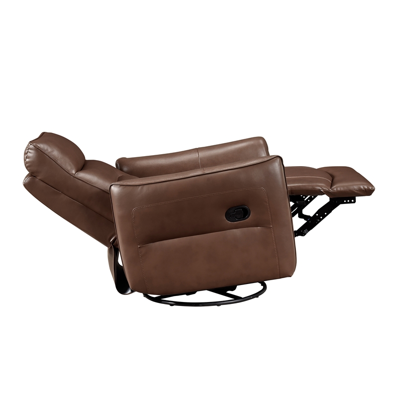 Lexicon Thomas Leather Swivel Glider Reclining Chair in Toffee Brown