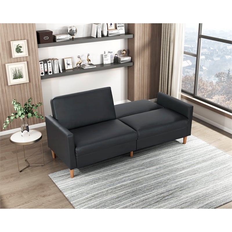 Lexicon Carlton Faux Leather Elegant Lounger in Black