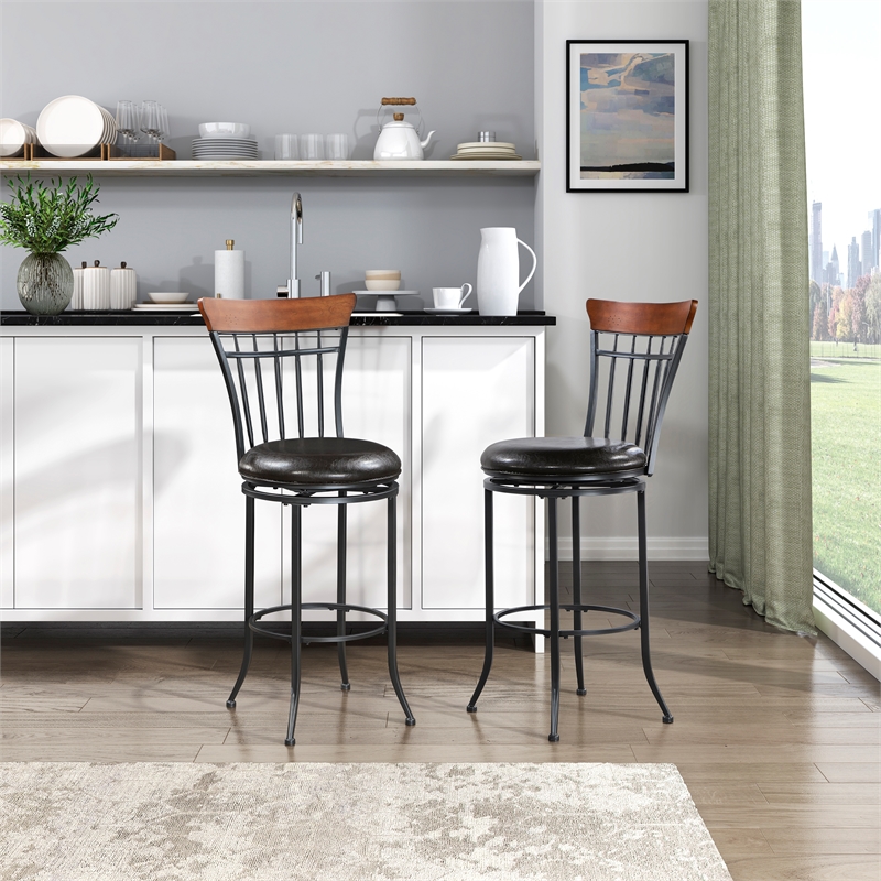 Lexicon Ira Faux Leather Swivel Pub Height Chair in Brown