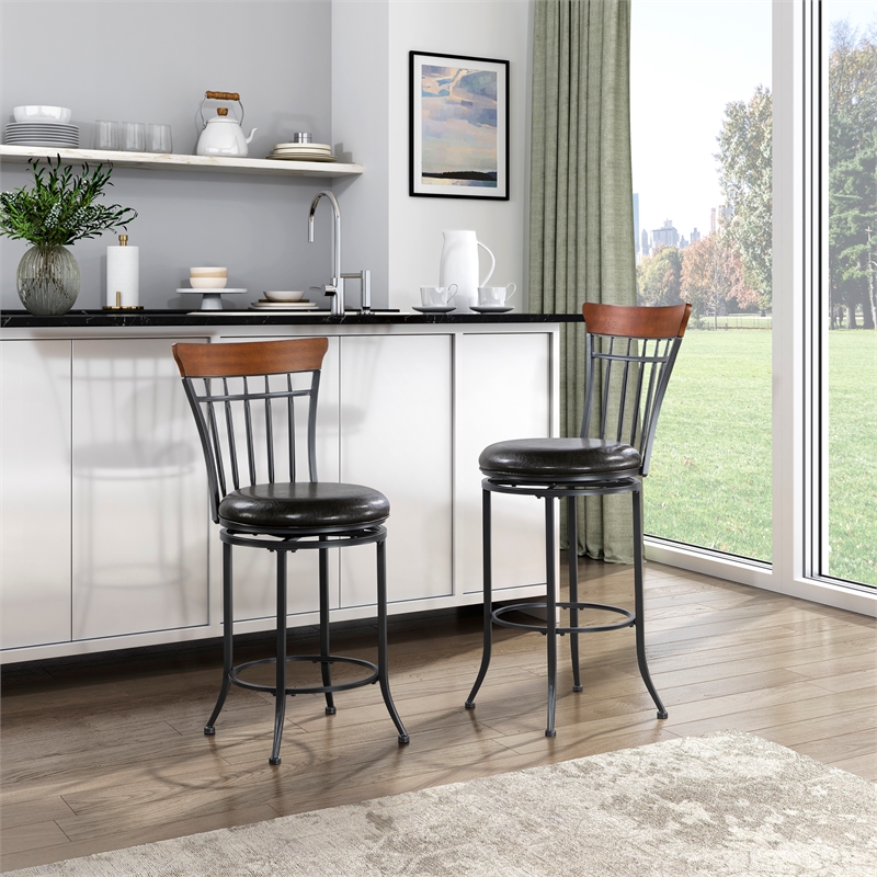 Lexicon Ira Faux Leather Swivel Pub Height Chair in Brown