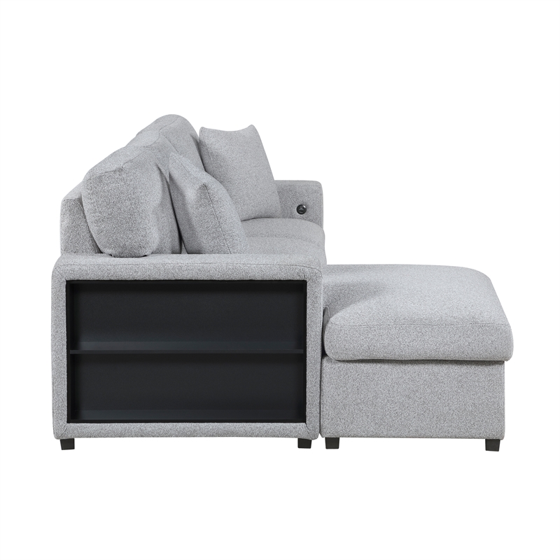 Lexicon Pompano Boucle Sectional with Left Chaise & Pull-out Bed in Gray
