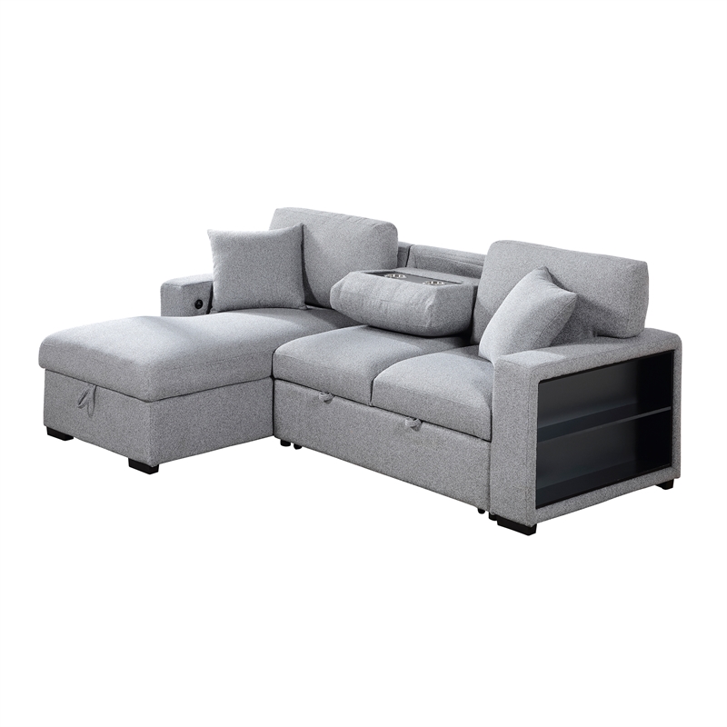 Lexicon Pompano Boucle Sectional with Left Chaise & Pull-out Bed in Gray