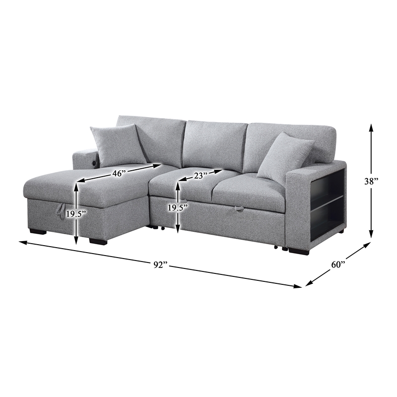 Lexicon Pompano Boucle Sectional with Left Chaise & Pull-out Bed in Gray