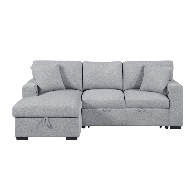 Lexicon Pompano Boucle Sectional with Left Chaise & Pull-out Bed in Gray