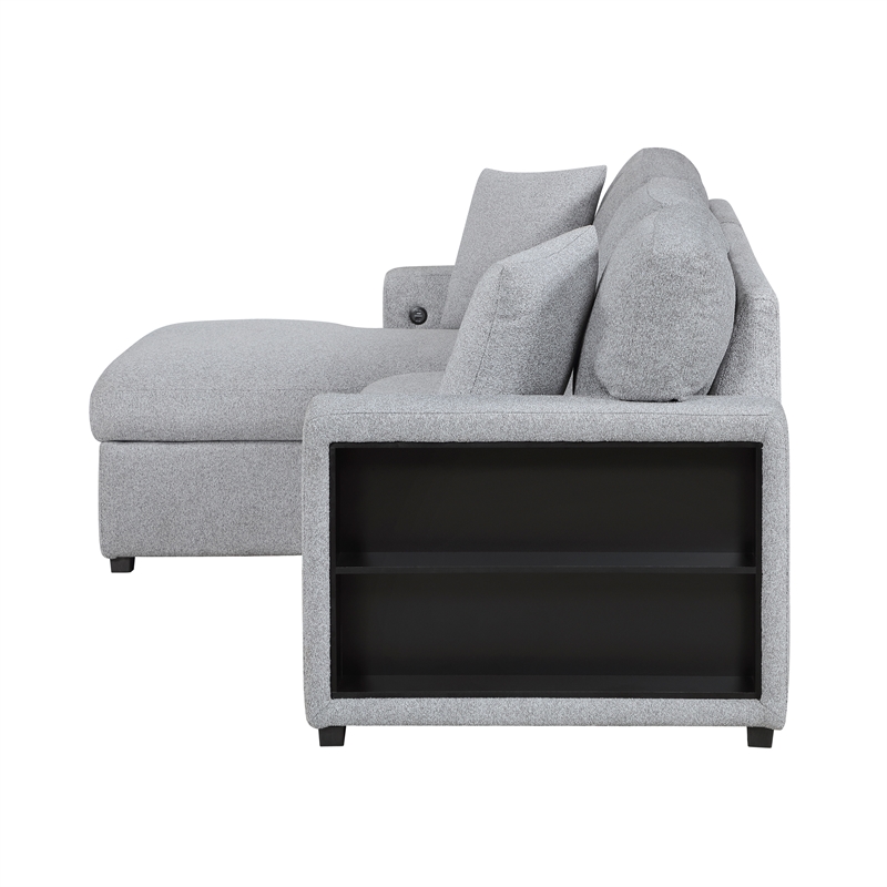 Lexicon Pompano Boucle Sectional with Left Chaise & Pull-out Bed in Gray