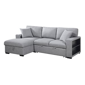 Lexicon Pompano Boucle Sectional with Left Chaise & Pull-out Bed in Gray