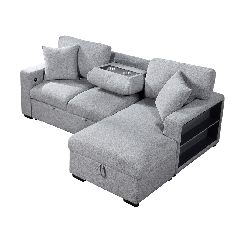 Lexicon Pompano Boucle Sectional with Right Chaise & Pull-out Bed in Gray