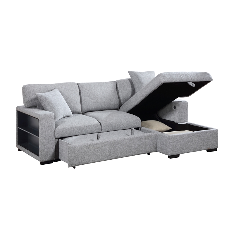 Lexicon Pompano Boucle Sectional with Right Chaise & Pull-out Bed in Gray