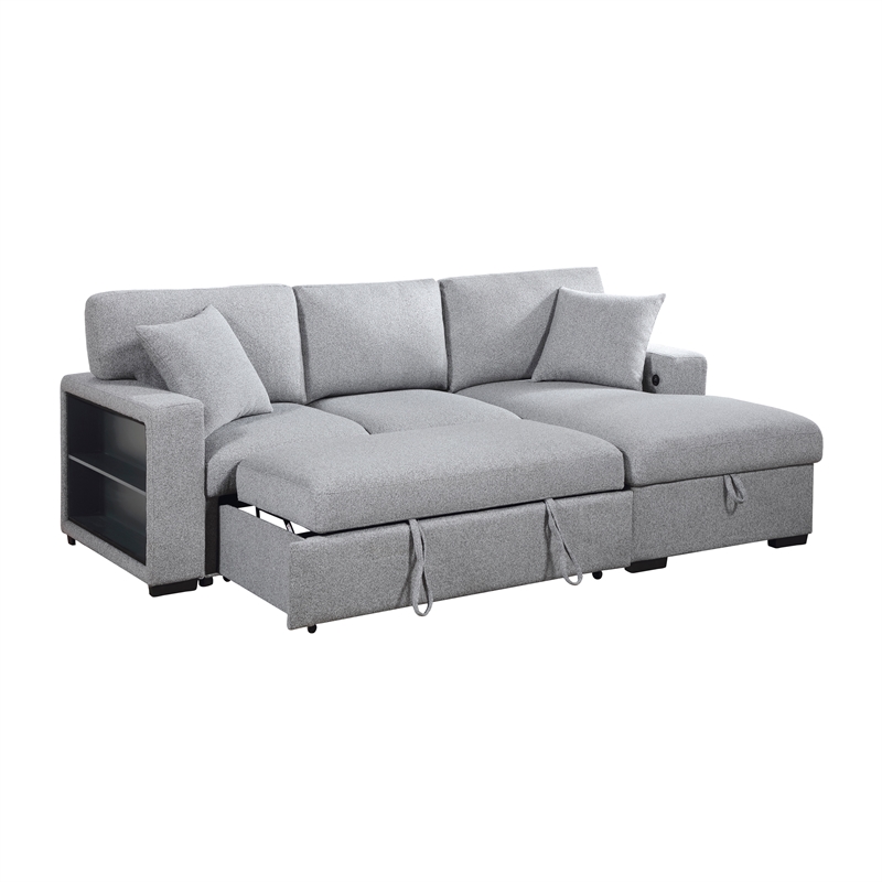 Lexicon Pompano Boucle Sectional with Right Chaise & Pull-out Bed in Gray