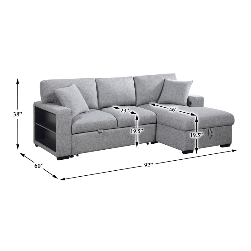 Lexicon Pompano Boucle Sectional with Right Chaise & Pull-out Bed in Gray