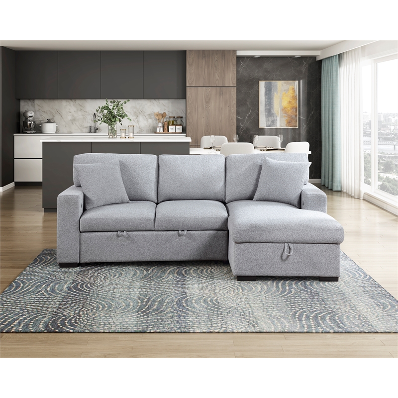 Lexicon Pompano Boucle Sectional with Right Chaise & Pull-out Bed in Gray
