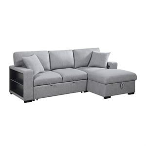 Lexicon Pompano Boucle Sectional with Right Chaise & Pull-out Bed in Gray