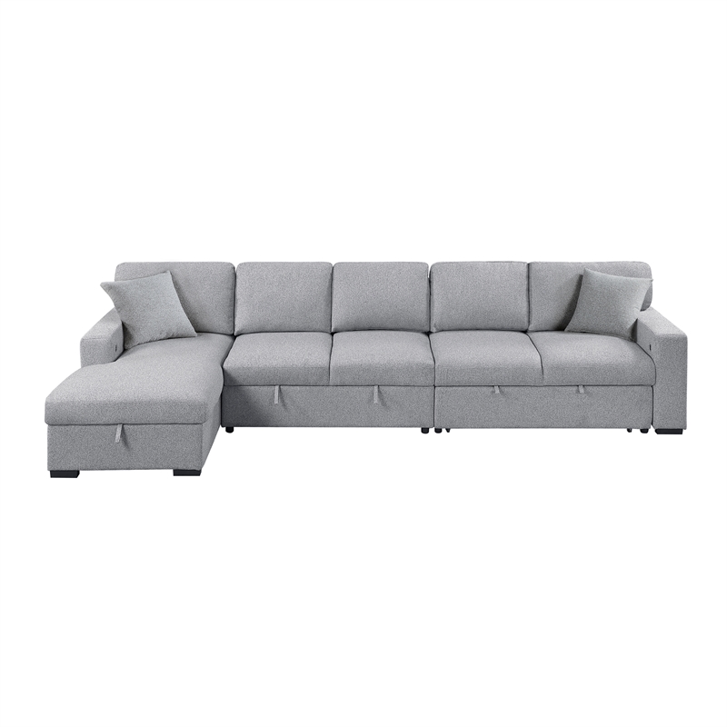 Lexicon Pompano Boucle Sectional with Left Chaise & Pull-out Bed in Gray