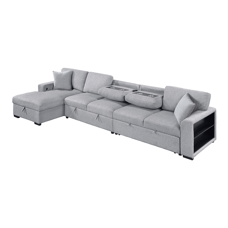 Lexicon Pompano Boucle Sectional with Left Chaise & Pull-out Bed in Gray