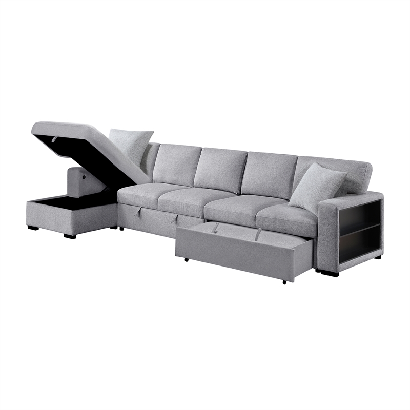 Lexicon Pompano Boucle Sectional with Left Chaise & Pull-out Bed in Gray