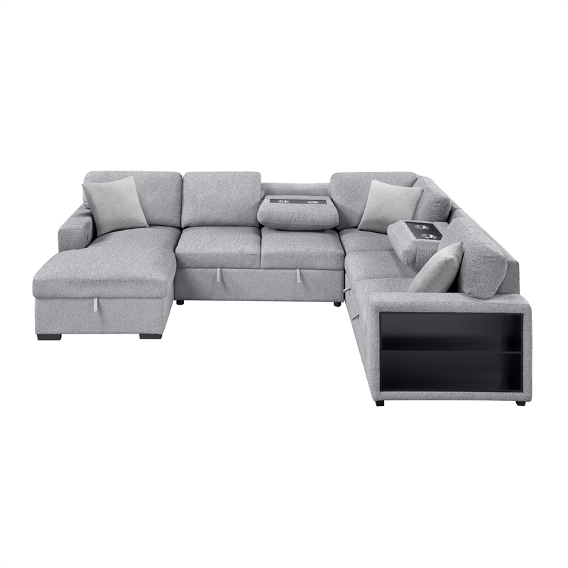 Lexicon Pompano Boucle Sectional with Left Chaise & Pull-out Bed in Gray
