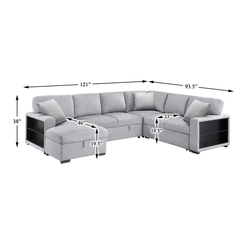 Lexicon Pompano Boucle Sectional with Left Chaise & Pull-out Bed in Gray