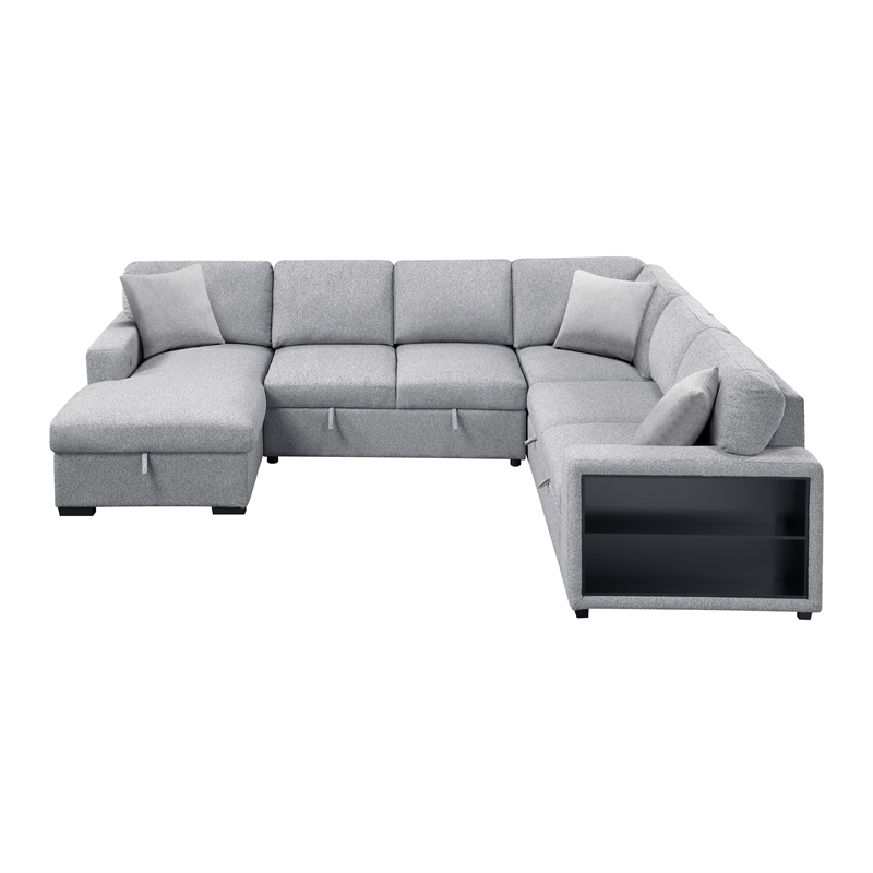 Lexicon Pompano Boucle Sectional with Left Chaise & Pull-out Bed in Gray