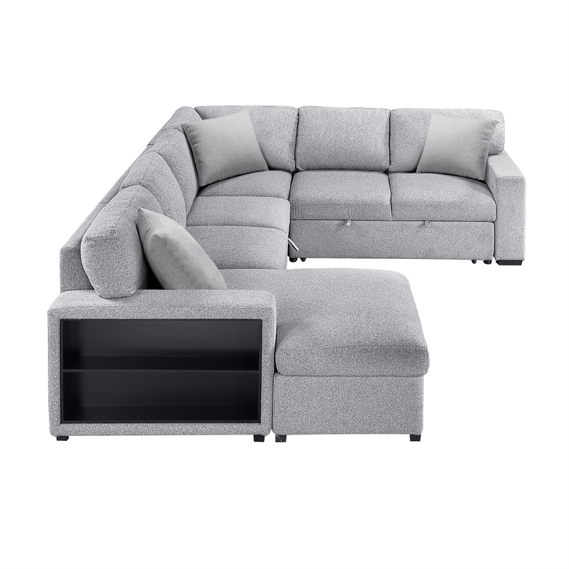 Lexicon Pompano Boucle Sectional with Left Chaise & Pull-out Bed in Gray