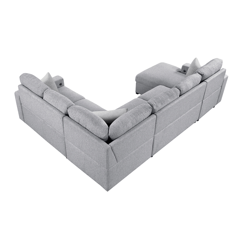 Lexicon Pompano Boucle Sectional with Left Chaise & Pull-out Bed in Gray