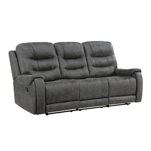 Lexicon Oberon Microfiber Double Reclining Sofa in Dark Gray