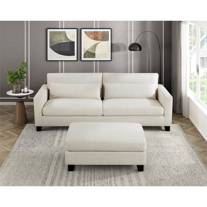 Lexicon Zeke Textured 2pc Set Sofa Ottoman in Ivory