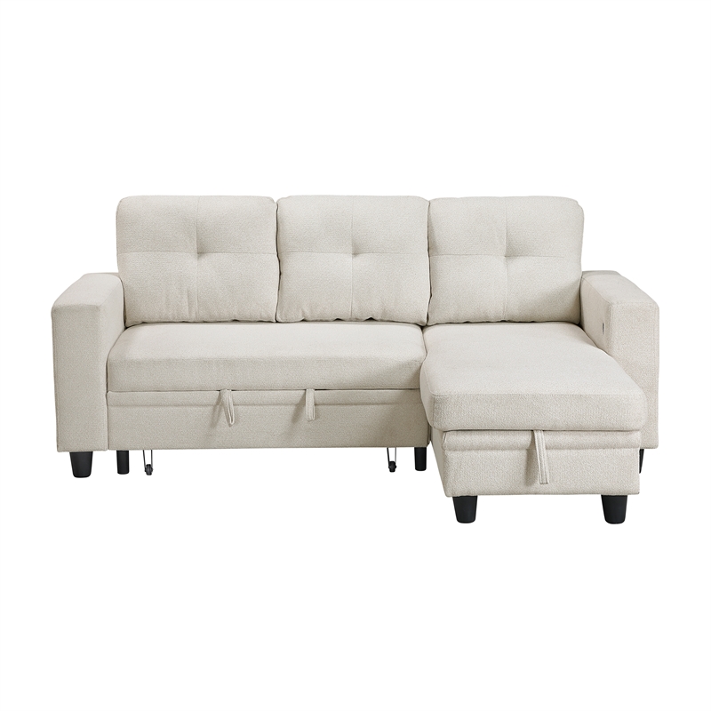 Lexicon Robinson Boucle Sectional with Reversible Chaise & Pull-out Bed in Beige