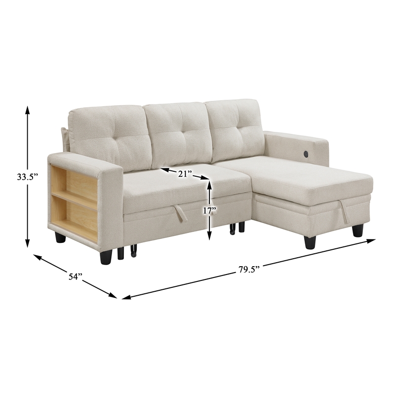 Lexicon Robinson Boucle Sectional with Reversible Chaise & Pull-out Bed in Beige