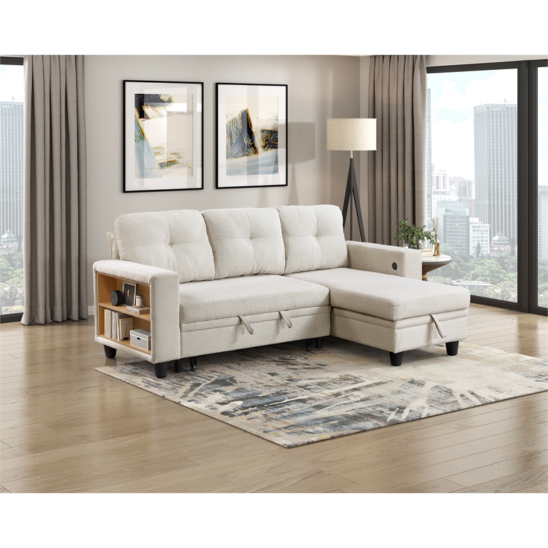 Lexicon Robinson Boucle Sectional with Reversible Chaise & Pull-out Bed in Beige