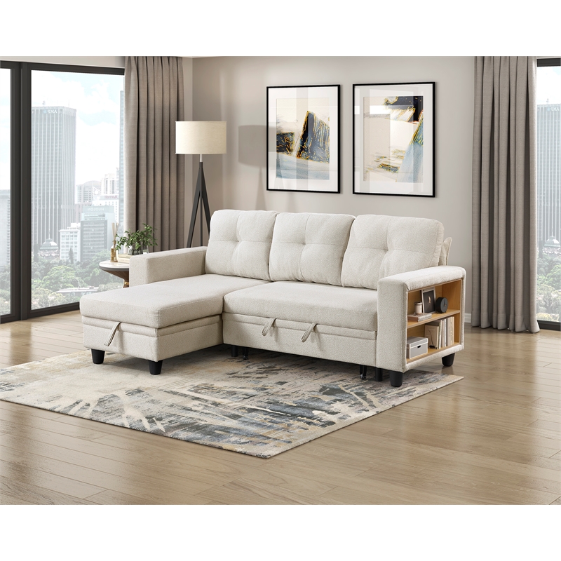 Lexicon Robinson Boucle Sectional with Reversible Chaise & Pull-out Bed in Beige