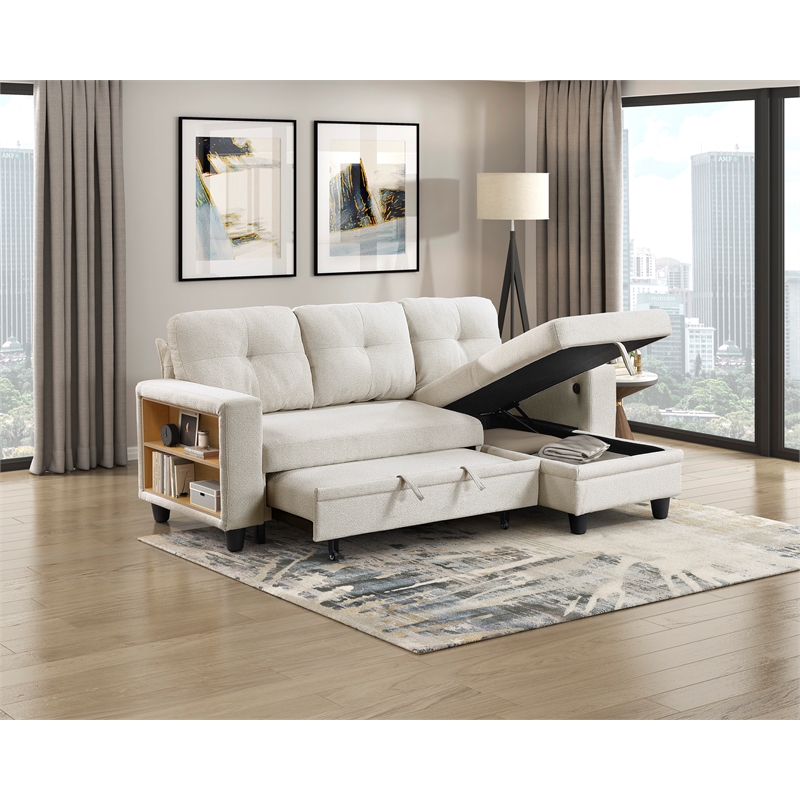 Lexicon Robinson Boucle Sectional with Reversible Chaise & Pull-out Bed in Beige