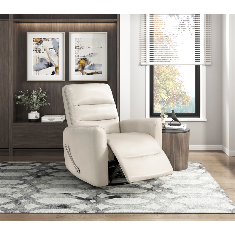Lexicon Dimitri Faux Leather Swivel Glider Reclining Chair in Beige