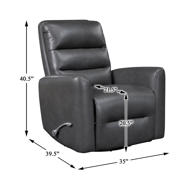 Lexicon Dimitri Faux Leather Swivel Glider Reclining Chair in Gray