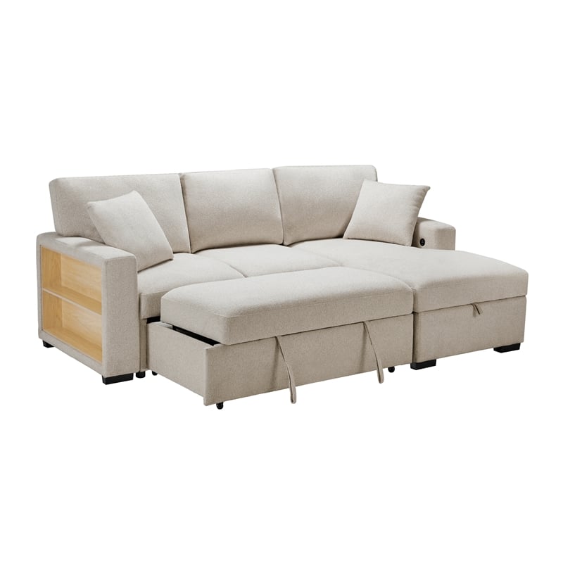 Lexicon Pompano Boucle Sectional with Right Chaise & Pull-out Bed in Beige