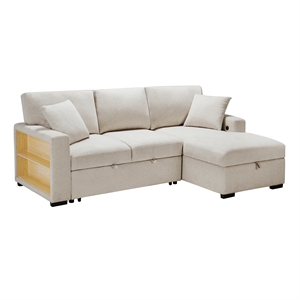 Lexicon Pompano Boucle Sectional with Right Chaise & Pull-out Bed in Beige