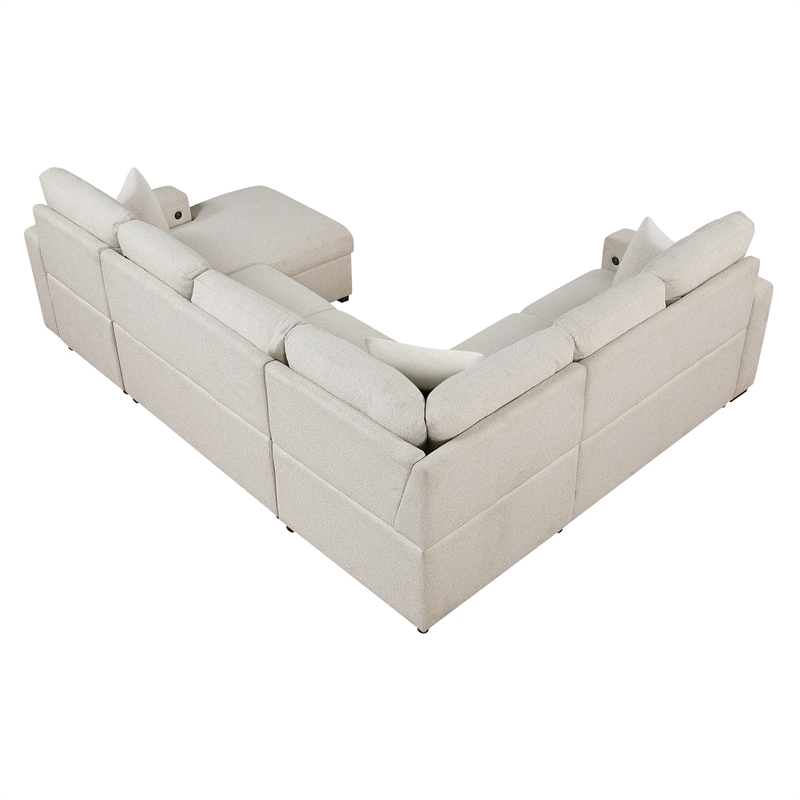 Lexicon Pompano Boucle Sectional with Right Chaise & Pull-out Bed in Beige