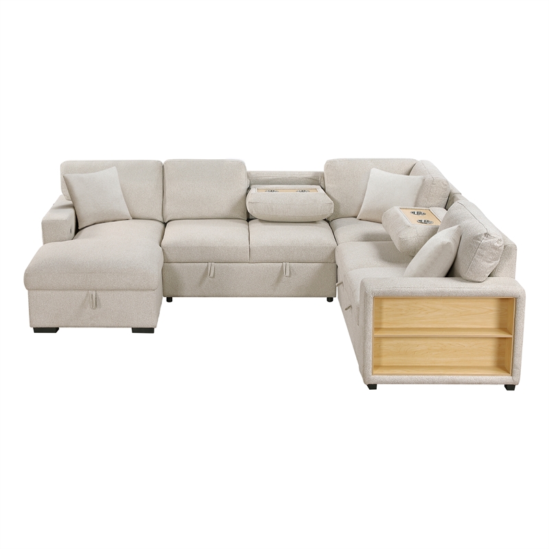 Lexicon Pompano Boucle Sectional with Left Chaise & Pull-out Bed in Beige